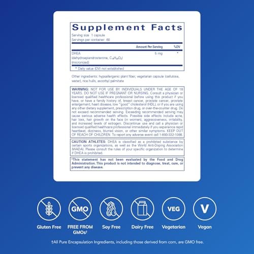 Pure Encapsulations DHEA 5 mg – Immununterstützung & Hormonbalance* – mikronisiertes DHEA – glutenfrei & vegan – 60 Kapseln