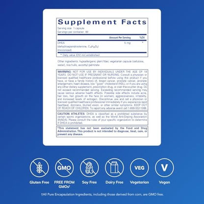 Pure Encapsulations DHEA 5 mg – Immununterstützung & Hormonbalance* – mikronisiertes DHEA – glutenfrei & vegan – 60 Kapseln