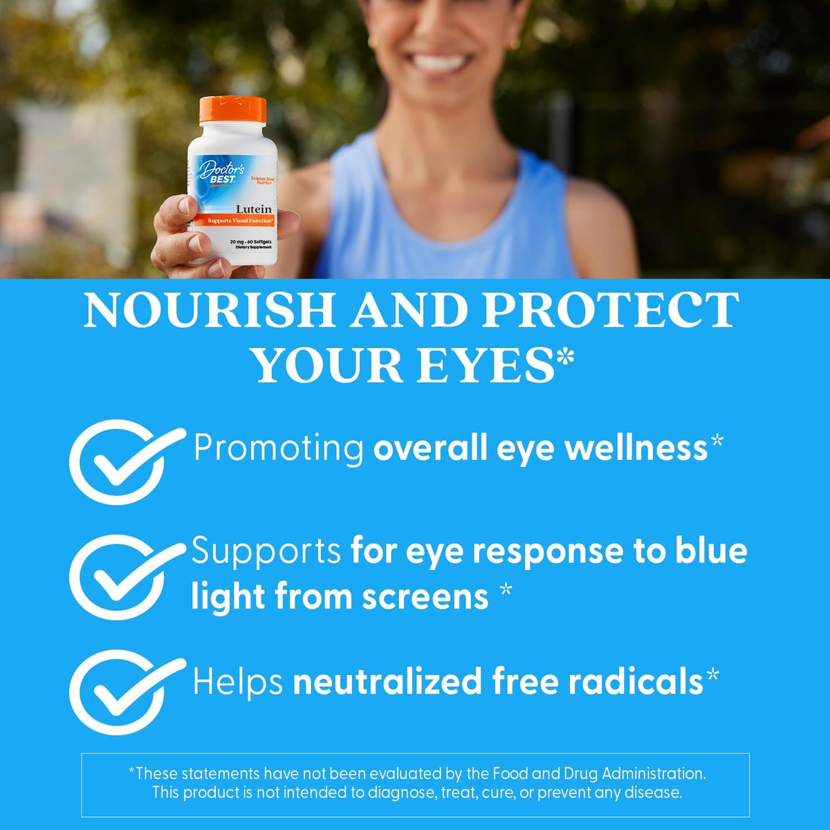 Doctor's Best Lutein 20 mg mit Zeaxanthin 1 mg – Augenvitamine für Männer & Frauen, Sehkraft- und Makulagesundheit, Kapseln mit Ringelblumenextrakt – 60 Softgels