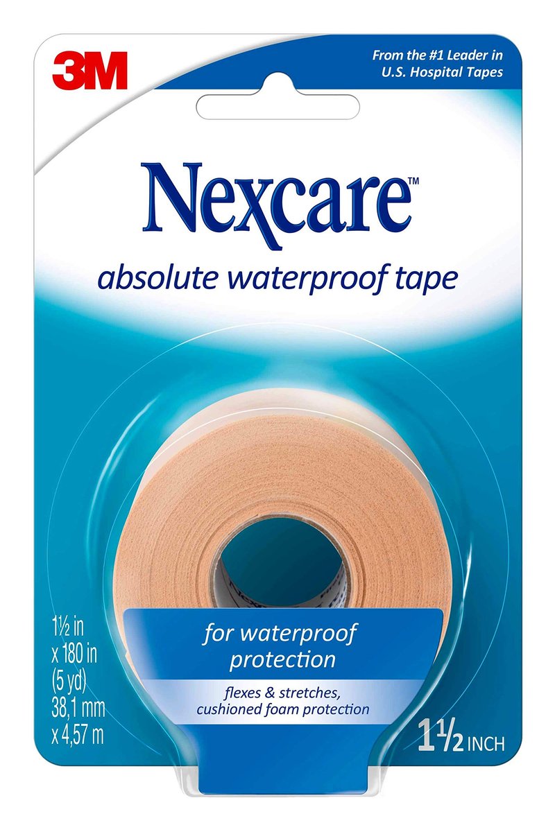 Nexcare Absolute Waterproof Tape – Flexible Schaumstoff-Medizinisches Tape, 1,5 Zoll x 4,5 Meter, 1 Rolle