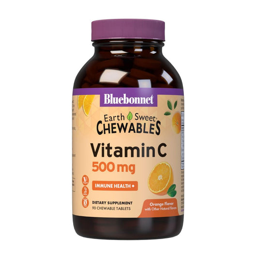 Bluebonnet Nutrition EarthSweet Vitamin C 500 mg – Hochdosiertes Vitamin C für Immunsystem & antioxidativen Schutz – Orangengeschmack – 90 Kautabletten – Glutenfrei, Vegan
