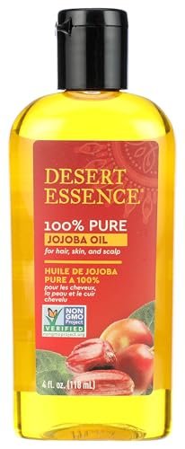 Desert Essence 100% Reines Jojobaöl – 118 ml – Feuchtigkeitsspender für Körper und Gesicht, reinigt verstopfte Poren, pflegt Haar und Kopfhaut – Haut- und Haarpflegeöl für empfindliche Haut