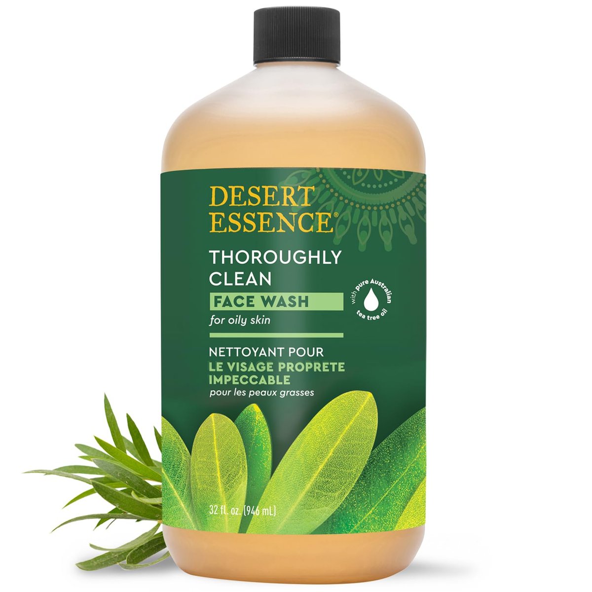 Desert Essence Teebaum-Gesichtsreiniger 946 ml – Gesichtsreiniger mit natürlichem Teebaumöl für die tägliche Anwendung – Sanfte Castilien-Formel für empfindliche und fettige Haut – Vegan und tierversuchsfrei