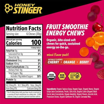 Honey Stinger Bio-Obst-Smoothie Energie-Kaugummi – Glutenfrei & koffeinfrei – für Training, Laufen & Sport – 21,6 Unzen (12er-Pack)