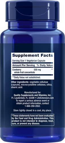 Life Extension Cran-Max® 500 mg – Cranberry-Vollfruchtkonzentrat für die Gesundheit der Harnwege mit starken Antioxidantien, glutenfrei, vegetarisch, nicht gentechnisch verändert, 60 Kapseln