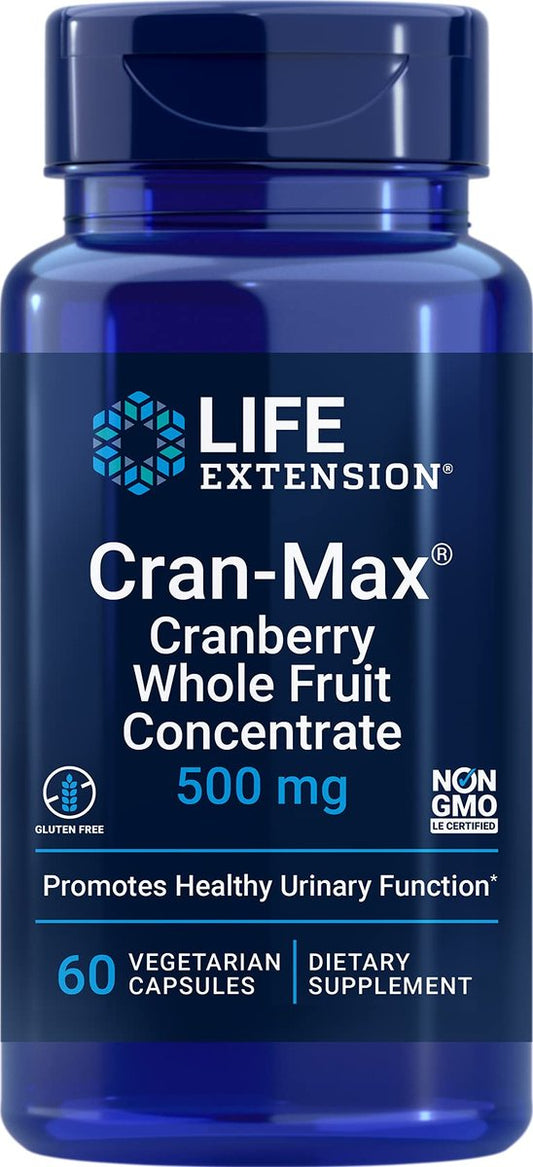 Life Extension Cran-Max® 500 mg – Cranberry-Vollfruchtkonzentrat für die Gesundheit der Harnwege mit starken Antioxidantien, glutenfrei, vegetarisch, nicht gentechnisch verändert, 60 Kapseln
