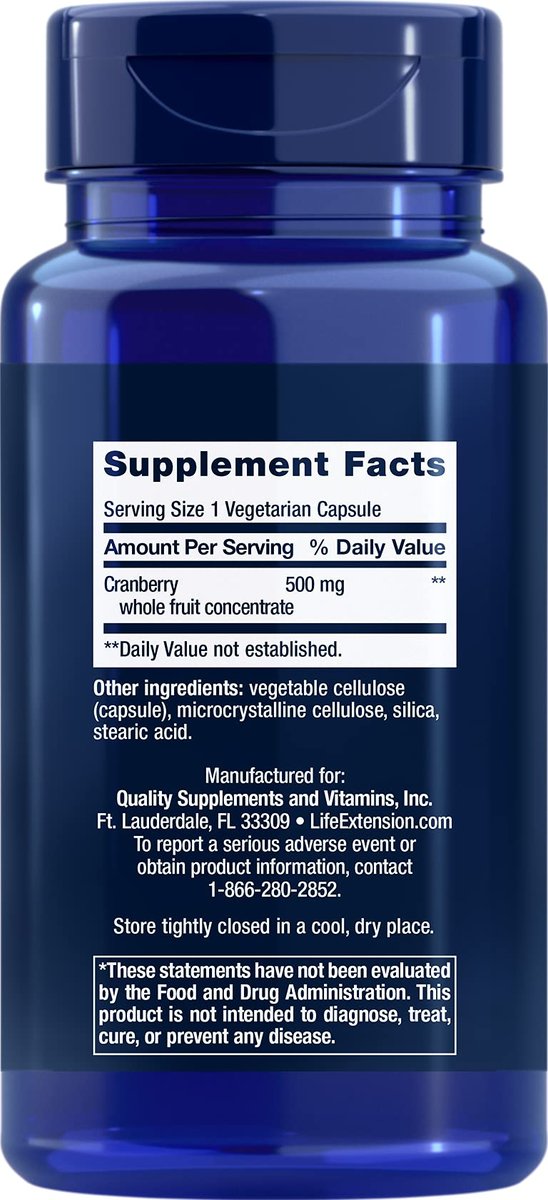 Life Extension Cran-Max® 500 mg – Cranberry-Vollfruchtkonzentrat für die Gesundheit der Harnwege mit starken Antioxidantien, glutenfrei, vegetarisch, nicht gentechnisch verändert, 60 Kapseln