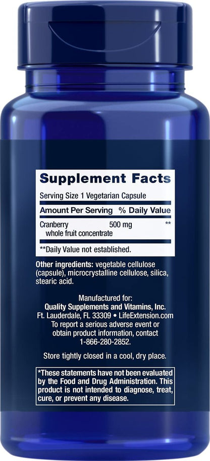 Life Extension Cran-Max® 500 mg – Cranberry-Vollfruchtkonzentrat für die Gesundheit der Harnwege mit starken Antioxidantien, glutenfrei, vegetarisch, nicht gentechnisch verändert, 60 Kapseln