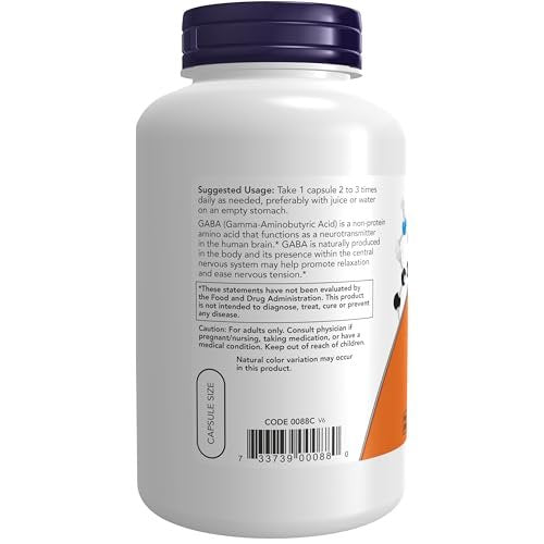 NOW Foods GABA 500 mg, 200 vegane Kapseln - Unterstützt Entspannung und Nervensystem