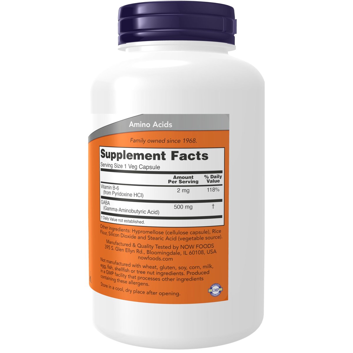 NOW Foods GABA 500 mg, 200 vegane Kapseln - Unterstützt Entspannung und Nervensystem