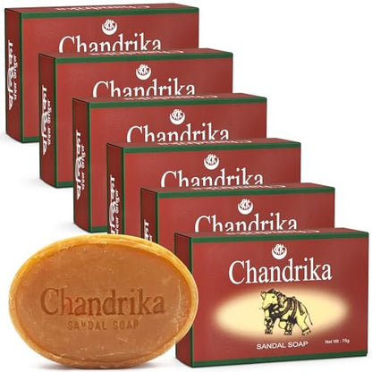 Chandrika Sandelholz-Seife | Organische Seife mit Pflanzenöl | 100% natürlich für Männer und Frauen | Vegan für alle Hauttypen | Handgefertigt | Kräuter-Seifenstücke - 75 g | 6er-Pack