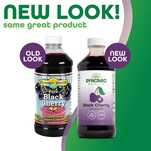 Dynamic Health Pure Black Cherry Unsweetened 100% Juice Concentrate, ohne Zusatzstoffe oder Konservierungsstoffe, Antioxidantien, 237 ml (Verpackung variiert)