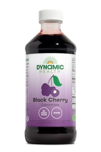Dynamic Health Pure Black Cherry Unsweetened 100% Juice Concentrate, ohne Zusatzstoffe oder Konservierungsstoffe, Antioxidantien, 237 ml (Verpackung variiert)