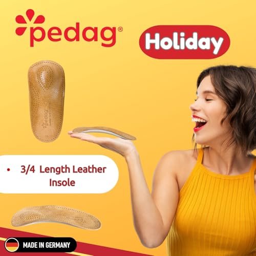 Pedag Holiday 3/4 Bogenstütze für Plantarfasziitis – Ledereinlage für Businessschuhe mit Mittelfußpolster & Fersenkissen – Handgefertigt in Deutschland – APMA anerkannt – Damen 9