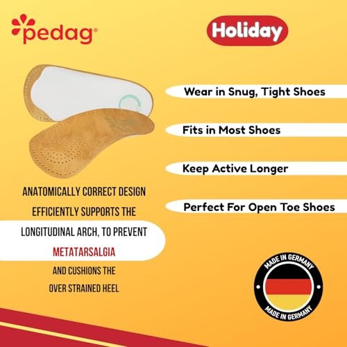 Pedag Holiday 3/4 Bogenstütze für Plantarfasziitis – Ledereinlage für Businessschuhe mit Mittelfußpolster & Fersenkissen – Handgefertigt in Deutschland – APMA anerkannt – Damen 9