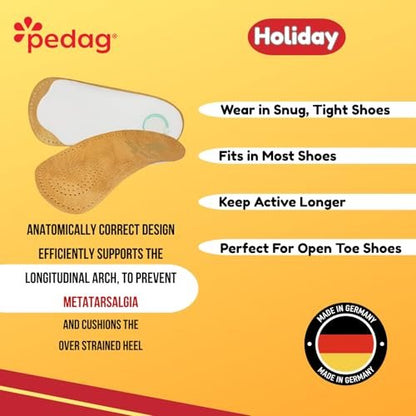 Pedag Holiday 3/4 Bogenstütze für Plantarfasziitis – Ledereinlage für Businessschuhe mit Mittelfußpolster & Fersenkissen – Handgefertigt in Deutschland – APMA anerkannt – Damen 9