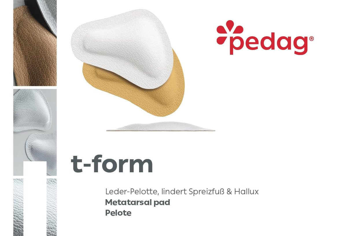 Pedag T-Form Metatarsal-Fußpolster | Anatomisch korrekt | Selbstklebend | Hergestellt in Deutschland | Weiß | Größe Medium (EU 38-40 / US Damen 8-10, Herren 7) | 1 Paar