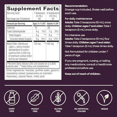 Nature's Way Sambucus Holunder Immunsyrup, Hochkonzentrierter Schwarzer Holunderextrakt, Traditionelle Immununterstützung, Leckerer Beerengeschmack, 237 ml