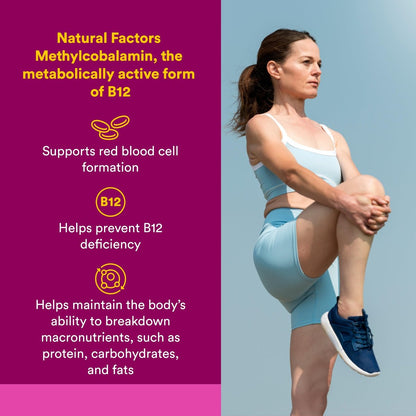 Natural Factors Vitamin B12 Methylcobalamin 5000 mcg – Kautabletten für Energie & Immunsystem, 60 Tabletten