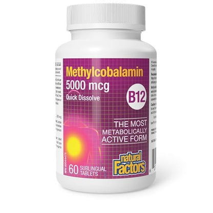 Natural Factors Vitamin B12 Methylcobalamin 5000 mcg – Kautabletten für Energie & Immunsystem, 60 Tabletten