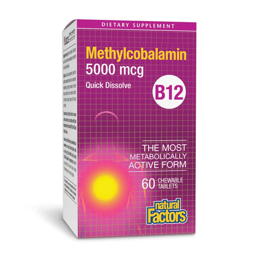 Natural Factors Vitamin B12 Methylcobalamin 5000 mcg – Kautabletten für Energie & Immunsystem, 60 Tabletten