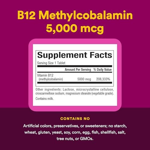 Natural Factors Vitamin B12 Methylcobalamin 5000 mcg – Kautabletten für Energie & Immunsystem, 60 Tabletten