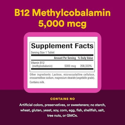 Natural Factors Vitamin B12 Methylcobalamin 5000 mcg – Kautabletten für Energie & Immunsystem, 60 Tabletten