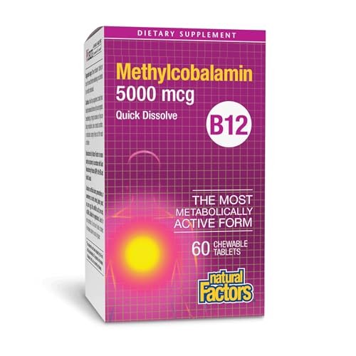 Natural Factors Vitamin B12 Methylcobalamin 5000 mcg – Kautabletten für Energie & Immunsystem, 60 Tabletten
