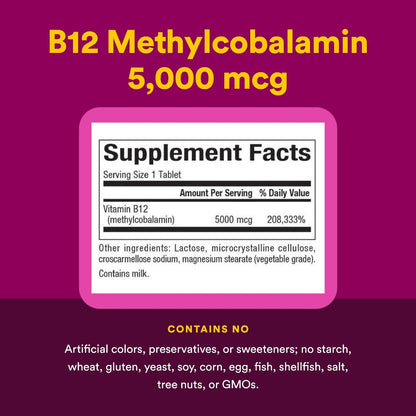 Natural Factors Vitamin B12 Methylcobalamin 5000 mcg – Kautabletten für Energie & Immunsystem, 60 Tabletten