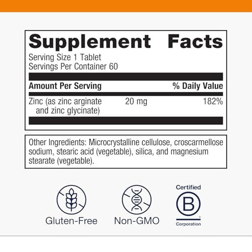 Metagenics Zinc A.G. – Hochabsorbierbares Zink mit Arginin & Glycin-Chelaten – Unterstützt Immunfunktion, Knochengesundheit, Haut & Energiestoffwechsel – Non-GMO & glutenfrei – 60 Tabletten