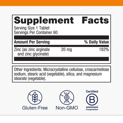 Metagenics Zinc A.G. – Hochabsorbierbares Zink mit Arginin & Glycin-Chelaten – Unterstützt Immunfunktion, Knochengesundheit, Haut & Energiestoffwechsel – Non-GMO & glutenfrei – 60 Tabletten