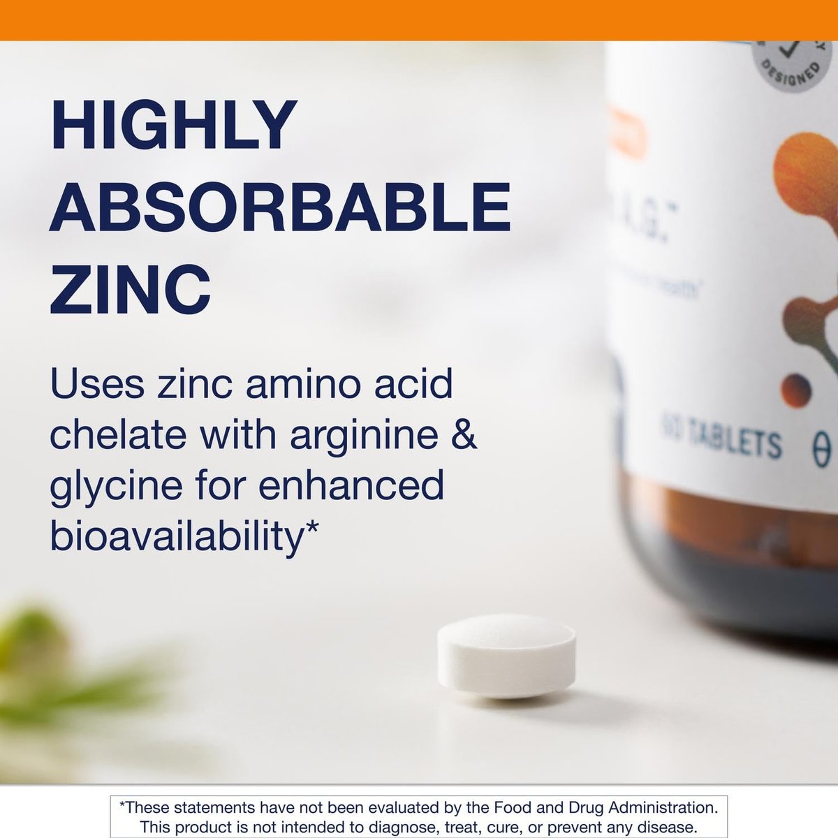 Metagenics Zinc A.G. – Hochabsorbierbares Zink mit Arginin & Glycin-Chelaten – Unterstützt Immunfunktion, Knochengesundheit, Haut & Energiestoffwechsel – Non-GMO & glutenfrei – 60 Tabletten