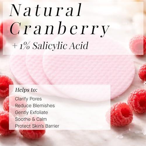 ARCONA Raspberry Clarifying Pads – Reinigungspads mit Himbeerextrakt, Hamamelis, Salicylsäure und Teebaumextrakten für klare, geschützte Haut – 45 Pads, Hergestellt in den USA