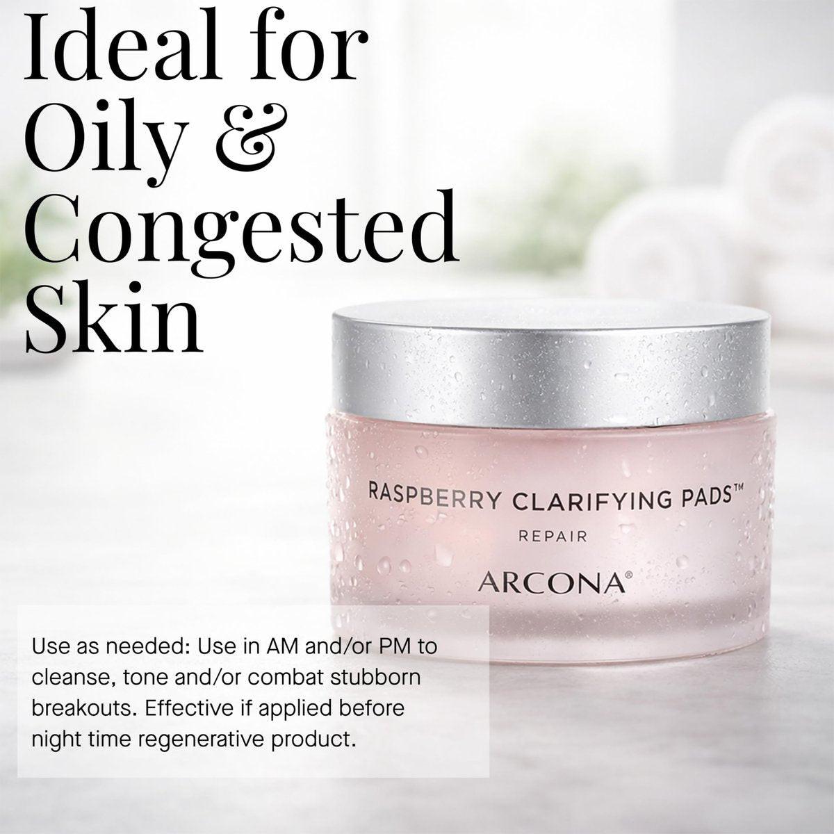 ARCONA Raspberry Clarifying Pads – Reinigungspads mit Himbeerextrakt, Hamamelis, Salicylsäure und Teebaumextrakten für klare, geschützte Haut – 45 Pads, Hergestellt in den USA