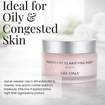 ARCONA Raspberry Clarifying Pads – Reinigungspads mit Himbeerextrakt, Hamamelis, Salicylsäure und Teebaumextrakten für klare, geschützte Haut – 45 Pads, Hergestellt in den USA
