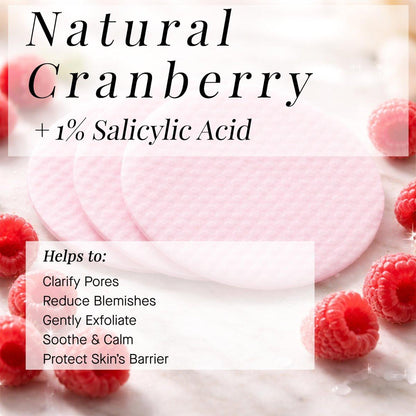 ARCONA Raspberry Clarifying Pads – Reinigungspads mit Himbeerextrakt, Hamamelis, Salicylsäure und Teebaumextrakten für klare, geschützte Haut – 45 Pads, Hergestellt in den USA