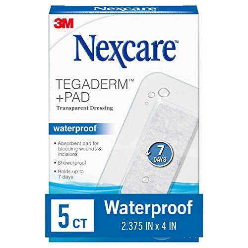 Nexcare Tegaderm + Pad Transparenter Wundverband, Atmungsaktiv, Wasserdicht, Hält 7 Tage – 5 Verbände