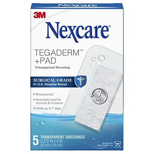 Nexcare Tegaderm + Pad Transparenter Wundverband, Atmungsaktiv, Wasserdicht, Hält 7 Tage – 5 Verbände