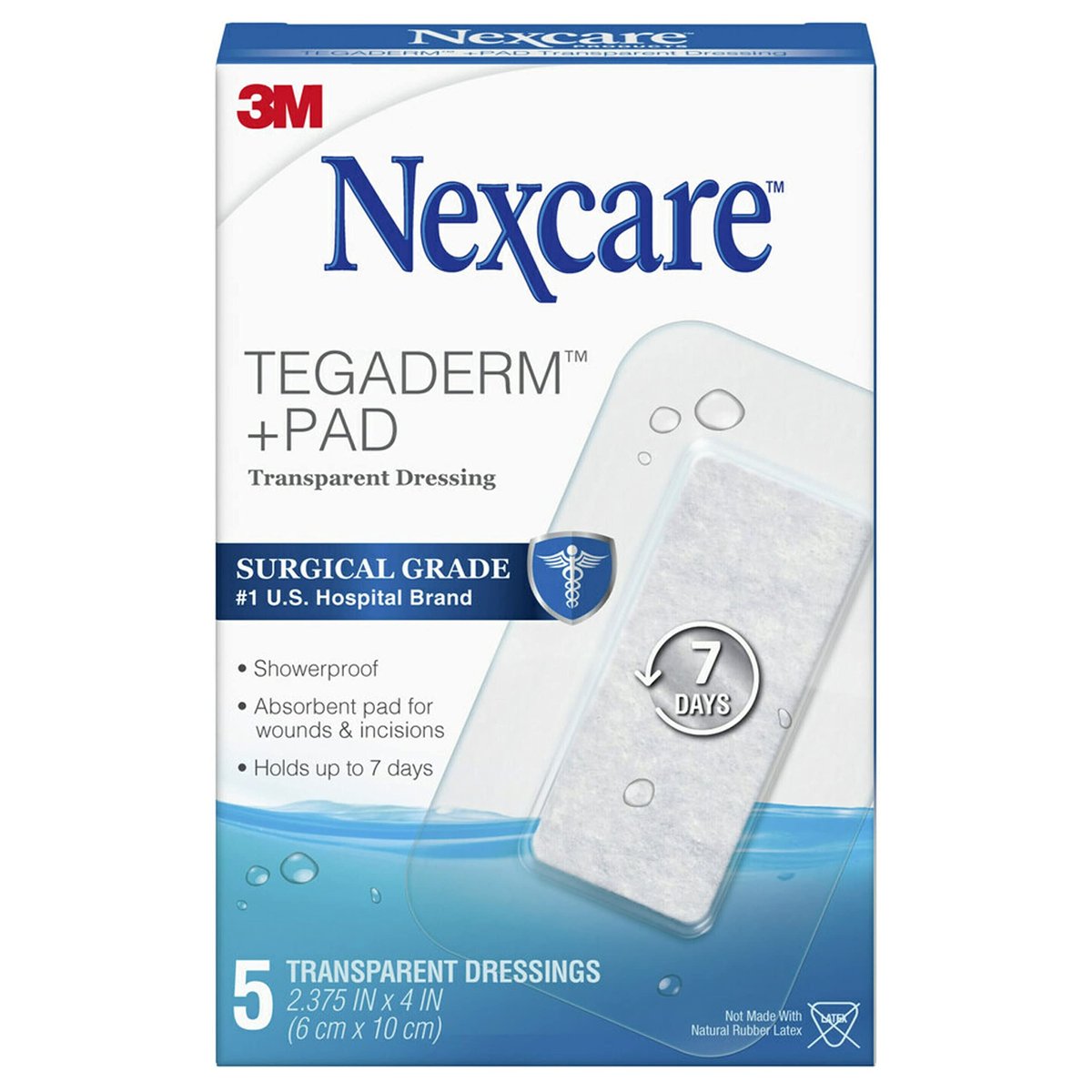Nexcare Tegaderm + Pad Transparenter Wundverband, Atmungsaktiv, Wasserdicht, Hält 7 Tage – 5 Verbände
