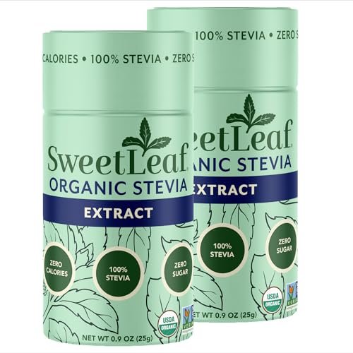 SweetLeaf Organic Bio Stevia Pulver Streudose – Kalorienfreier Süßstoff mit reinem Stevia-Blatt-Extrakt, ohne künstliche Zusätze, zuckerfrei, keto-freundlich, glutenfrei – 0,9 Unzen (2er-Pack)