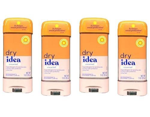 Dry Idea Clear Gel Antitranspirant & Deodorant, Advanced Dry, Unguvertet, hypoallergen, 3,0 Unzen Tuben (Packung mit 4)