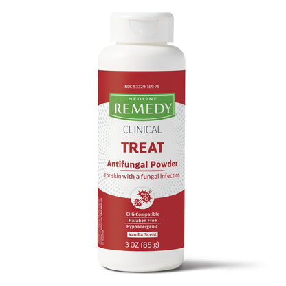 Medline Remedy Clinical Antimykotikum Puder (3 oz Flasche), Vanilleduft, 2% Miconazolnitrat, behandelt Fußpilz, Juckreiz, Ringelflechte, Hautfalten, Infektion, Talkumfrei, lindert Brennen und Reiben