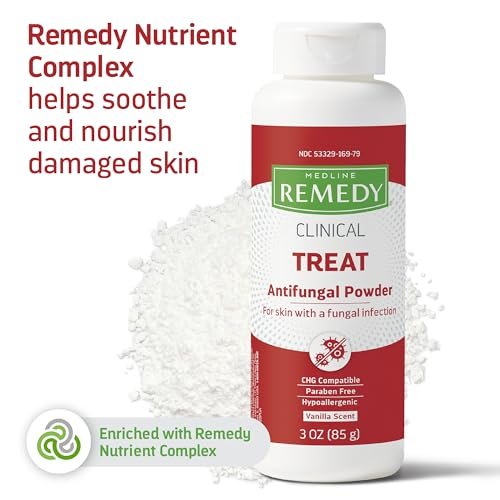Medline Remedy Clinical Antimykotikum Puder (3 oz Flasche), Vanilleduft, 2% Miconazolnitrat, behandelt Fußpilz, Juckreiz, Ringelflechte, Hautfalten, Infektion, Talkumfrei, lindert Brennen und Reiben