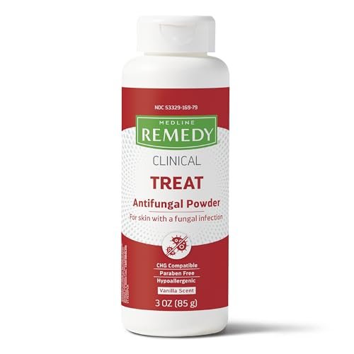 Medline Remedy Clinical Antimykotikum Puder (3 oz Flasche), Vanilleduft, 2% Miconazolnitrat, behandelt Fußpilz, Juckreiz, Ringelflechte, Hautfalten, Infektion, Talkumfrei, lindert Brennen und Reiben
