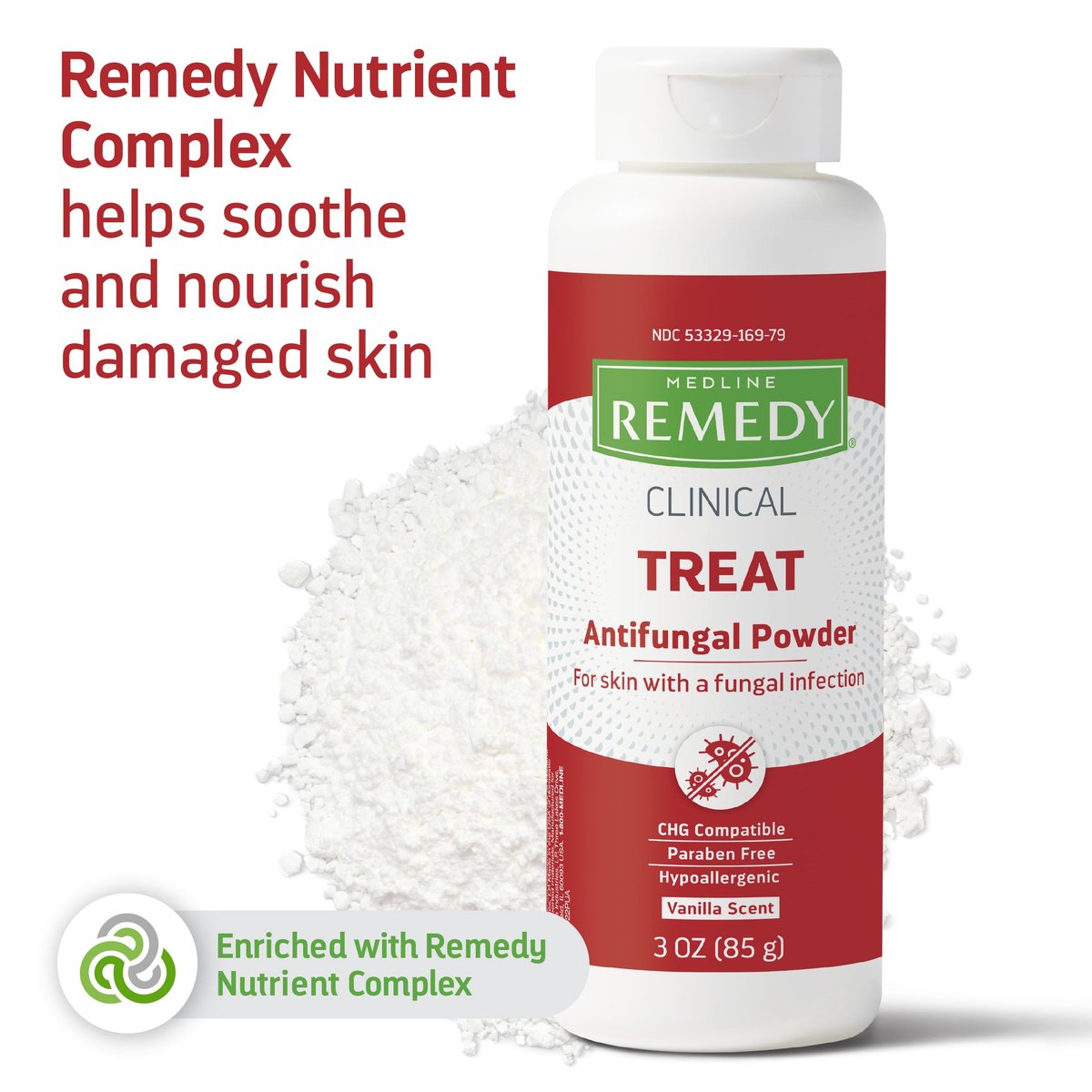 Medline Remedy Clinical Antimykotikum Puder (3 oz Flasche), Vanilleduft, 2% Miconazolnitrat, behandelt Fußpilz, Juckreiz, Ringelflechte, Hautfalten, Infektion, Talkumfrei, lindert Brennen und Reiben