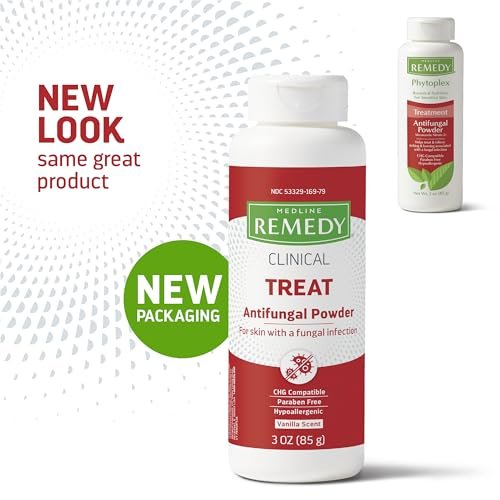 Medline Remedy Clinical Antimykotikum Puder (3 oz Flasche), Vanilleduft, 2% Miconazolnitrat, behandelt Fußpilz, Juckreiz, Ringelflechte, Hautfalten, Infektion, Talkumfrei, lindert Brennen und Reiben