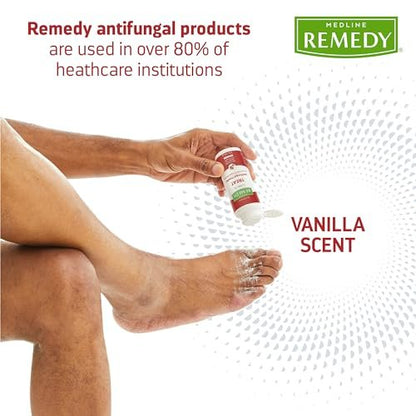 Medline Remedy Clinical Antimykotikum Puder (3 oz Flasche), Vanilleduft, 2% Miconazolnitrat, behandelt Fußpilz, Juckreiz, Ringelflechte, Hautfalten, Infektion, Talkumfrei, lindert Brennen und Reiben