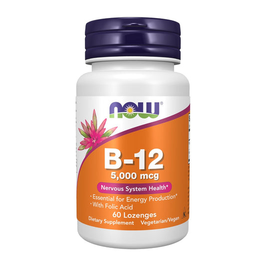 NOW Foods Vitamin B-12 5.000 mcg mit Folsäure, 60 Lutschtabletten – Unterstützt die Nervengesundheit