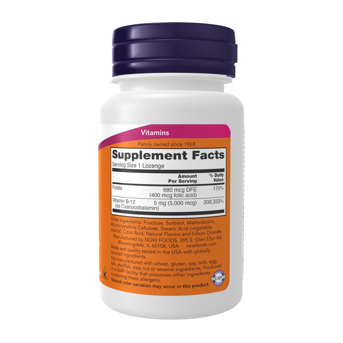NOW Foods Vitamin B-12 5.000 mcg mit Folsäure, 60 Lutschtabletten – Unterstützt die Nervengesundheit
