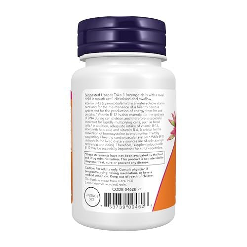 NOW Foods Vitamin B-12 5.000 mcg mit Folsäure, 60 Lutschtabletten – Unterstützt die Nervengesundheit